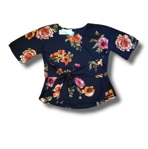 West Kei Julianne Tie Front Floral Navy Blouse Top Stitch Fix Size Small